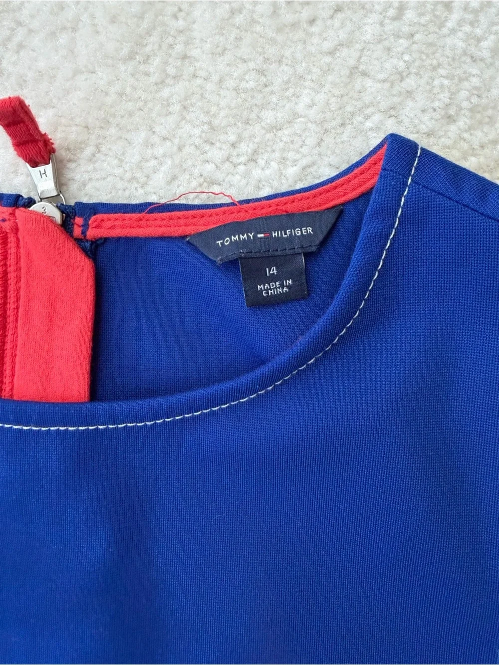 Tommy Hilfiger Royal Blue Sleeveless Shift Wrap Dress with Red Trim